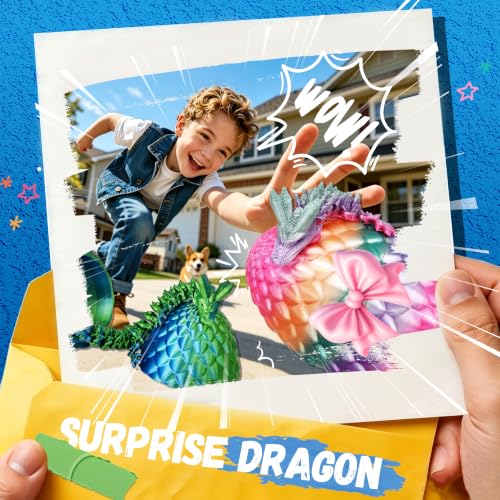 Impossmaker 4pcs 3D Printed Dragon Eggs, Cool Articulated Crystal Dragon Toys for Boys Kids Teen, Surprise Dinosaur Eggs for Party Favors, Fun Goodie Bag Stuffers for Birthdays, Classroom Prizes - style: 4P