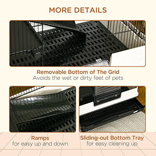 PawHut 26" Small Animal Cage with Wheels, 2-Level Portable Bunny Cage, Chinchilla Ferret Cage with Removable Tray, Platform and Ramp | Portable Chinchilla Ferret Cage, Platform, Ramp - size: 31.5"L x 20.8"W x 26.0"H