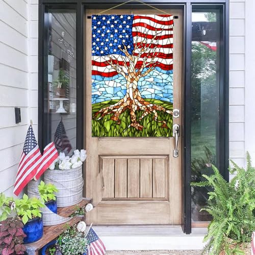 Patriotic American House Flag 28 x 40 Double Sided for Outside Large Stained Glass Tree Life Garden Flags 250 Anniversary USA 4th of July Independence Memorial Day Decora - color: july-tree