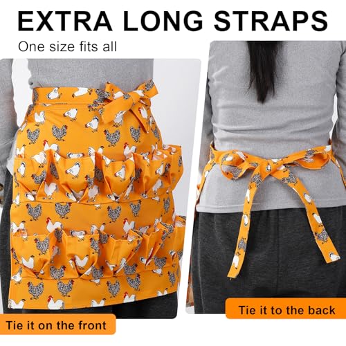 Egg Collecting Apron, 12 Pouches Chicken Egg Apron | Farmhouse Aprons for Chicken, Duck, Goose, Poultry Collection - color: Yellow-flowered Chicken, size: 49*52cm