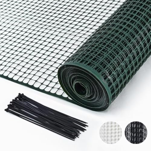 Green Plastic Garden Fence, Hardware Mesh, 40'' x 25' | Reusable HDPE Fence for Landscape, Tree Guards, Balcony, Deck & Stair Railings, Poultry, Animal & Pet Barrier, Cut to Size - color: Green, size: 40'' x 25'