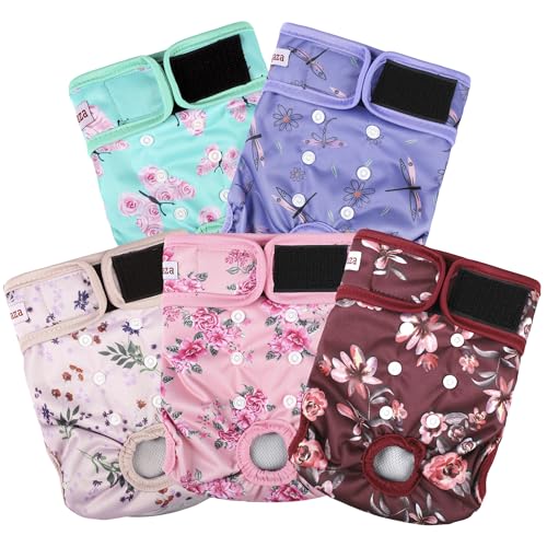 Washable Reusable Female Dog Diapers(5 Pack) Small Medium Large Doggie Puppy & Doggy Dog Diaper, Period Panties in Heat Small Butterflies and Dragonflies - color: Butterflies & Dragonflies, size: Small