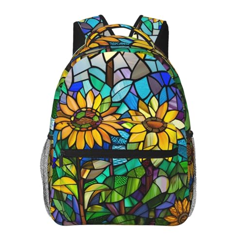 Stained Glass Sunflower Backpack for Women Teen Girls School Laptop College Blue and Yellow Floral Backpacks for Gifts Travel Hiking Work Camping, Polyester Lightweight Colorful Bookbag Back Pack - color: Sunflower47