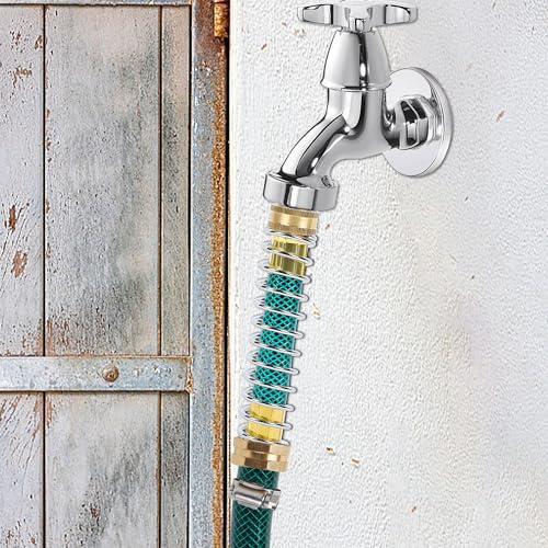 Triumpeek 2 Packs Garden Hose Extension Adapters | 5.7"L Hose Protectors with Coil Spring, Brass Hose/Pipe Connectors with 3/4" Threaded Hose Fittings - style: 2 Hose Extension Adapters