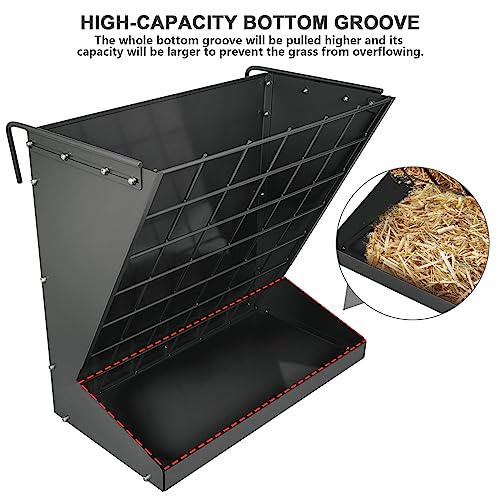 Wall Mount Hay Rack, Heavy-Duty Galvanized Metal 2 in 1 Hay and Grain Feeder, Livestock Feeder with Adjustable Distance, Hay Feeder for Goats, Sheep, Horse - color: Black
