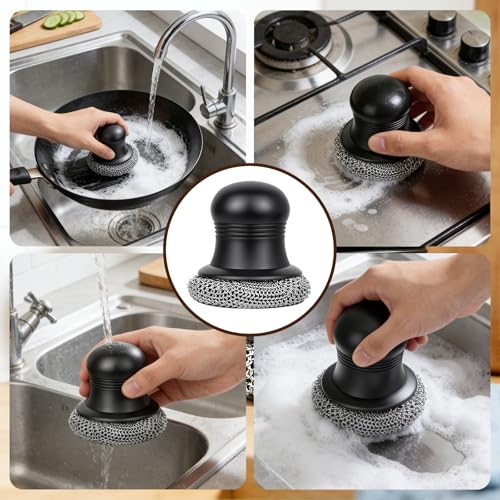 316 Upgraded Cast Iron Scrubber with Pan Scraper,Cast Iron Cleaner for Grill Pan Skillet Wok Carbon Steel,Ergonomic to Hold Easy to Use Dishwasher Safe ((Small Chain Mail)) - size: (Small Chain Mail)