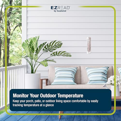 Headwind 12" Antique Aluminum Metal Thermometer – Durable Weather‑Resistant Indoor & Outdoor Wall‑Mount Temperature Gauge for Patio, Garden, Home, or Porch – Heavy‑Duty Metal Construction by EZ Read - color: Antique Aluminum