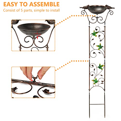 Bird Bath for Outside, Freestanding Birdbath and Trellis 2 in 1 | 43.5 In, Antique Iron, Rust-Proof, Decorative with Hummingbirds, Detachable Drinking Basin Bowl, Birdfeeder Station - color: Hummingbird
