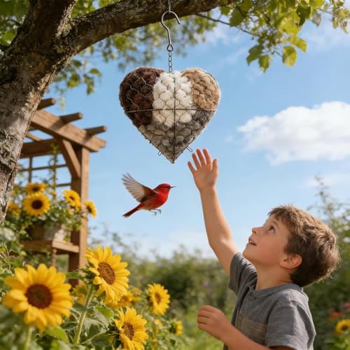 Bird Nesting Material Holder,Handmade Alpaca Fiber Bird Nesting Heart,Birds Nests Material Holder,Winter Fowl Gifts Animal Hummingbirds Lovers Home Garden Yard(1 Set) 111