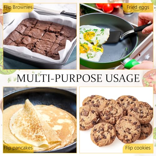 Silicone Cookie Spatula Turner 2 Pack Mini Brownie Spatula Flexible Kitchen Small Silicone Turner for Nonstick Cookware Heat Resistant No Scratch Flipper for Egg(Solid Flat,Black) - color: Black