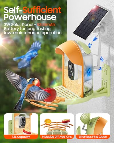 Bird Feeder with Camera, Smart Birdfeeder with Cam Solar Powered, 2K HD Video, AI Identification, Instant Arrival Alerts, IP66 Bird Bath & Feeder,Gift for BirdLover (with Stand, Green) - color: Green, style: With Stand