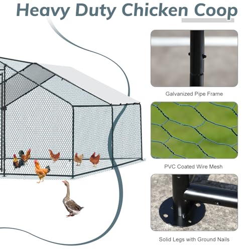 VINGLI Large Metal Chicken Coop, 13.1x9.8x6.5 ft Poultry Cage for Chicken Run, Walk-in Chicken Pen with Waterproof & Anti-UV Cover for Yard Outdoor (Black-Spire Roof) - color: Black-Spire Roof, size: 13.1*9.8*6.5 ft