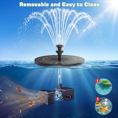 AISITIN 3.5W Solar Fountain Pump Built-in 1500mAh Battery with 10 Nozzles | Solar Fountain for Bird Bath with 4 Fixer, Solar Floating Water Pump, Fish Tank, Pond, Pool, Garden and Outdoor - color: Black