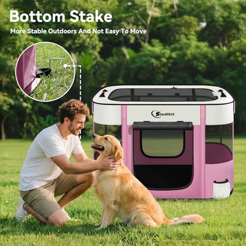 Siedihit 35" Dog Playpen,Cat Puppy Pen, Pet Portable Crate Indoor Outdoor | Durable Travel Camping Use,Foldable Dog Kennel Tent Cage for Rabbit Small Animals with Carrying Case(Pink, Large) - color: Pink, size: Large