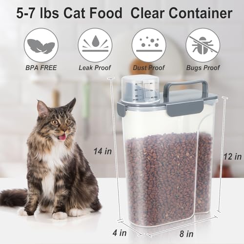 Dog Cat Food Storage Container with Cup (Dark Gray, 5L) | Pet Food Pourable Container Airtight with Large Spout, BPA-Free Plastic Food Dispenser for Pet Food, Bird Seed, Rice, Flour - color: Dark Gray, size: 5L