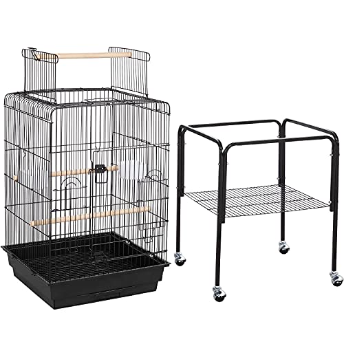 Yaheetech Medium Parakeet Bird Cage for Small Birds Sun Parakeets Green Cheek Cockatiels Conures with Wooden Perches&Rolling Stand, Black