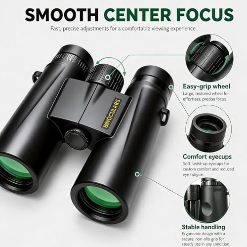 Asacam 12x42 Binoculars for Adults, HD BAK4 Prism for Bird Watching | High Powered Large Eyepiece, Lightweight Design for Travel, Hunting, Camping and Sports with Clear Viewing Experience - color: Dark Black