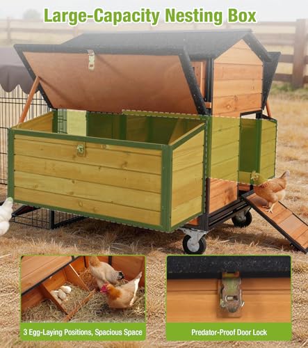 GUTINNEEN Large Chicken Coop with Run with All-Arounded Iron Frame Chicken Tractor Mobile Chicken House with Large Run and Nesting Box Waterproof Outdoor Poultry Cage for Backyard - size: 76.7"L x 53.8"W x 36.8"H