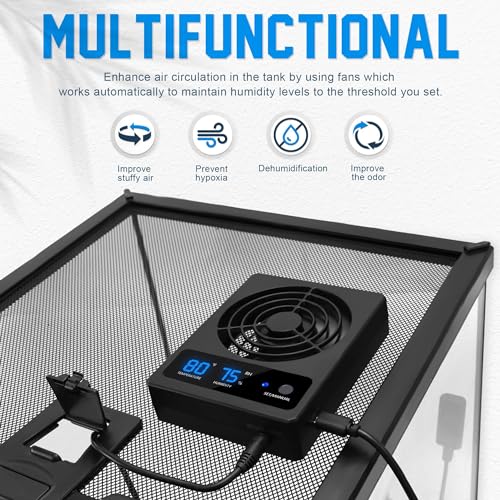 Reptile Ventilation Fan with Humidity Sensor and High-Temp Alarm, Fan Dehumidifier for Reptile Enclosure and Terrarium, Suitable for Humid Environments, Rainforest and Ecological Tanks - color: 1PCS-Black