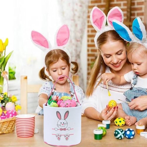 XinblueCo Baseball Basket Easter Baskets for Canvas Easter Egg Hunt Baskets - color: Th-pink New