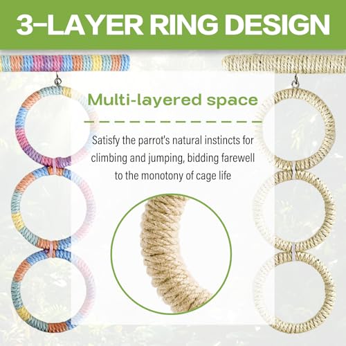 3-Ring Bird Swing Toy,Bird Swing for Cage,Hanging Bird Rope Perch Toy,for Parakeets, Lovebirds, Cockatiels, Sugar Glider Toys and Cage Accessories(GDcolor) - color: GDcolor