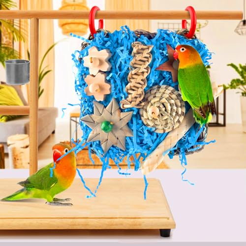 KATUMO Bird Toys, 2 Pack Bird Grass Mat Foraging Wall Toys Parrot Shredder Toys for Parakeet, Cockatiel, Conure, Lovebird, Budgie, Small to Medium Birds - color: Blue+Orange