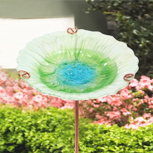 Glass Bird Bath for Outside, Green Bird Feeder Birdbaths for Oudoors | 26 Inch Bird Baths Combines Garden Decor and Bird Feeder Functions, Stable Four-Prong Metal Stake, Easy to Install and Clean - color: Green