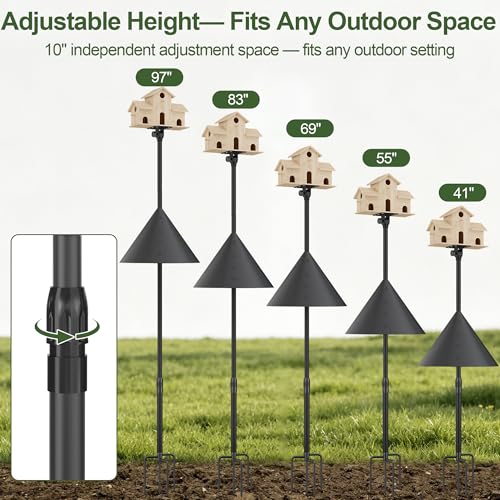 Bird Feeder Pole Squirrel Proof – Heavy Duty 107" Outdoor Stand | 1" rustproof steel pole, anti-corrosion. 20" baffle blocks squirrels. Handles extreme temps. Fits most bird feeders. - color: Black with baffle, size: 107"