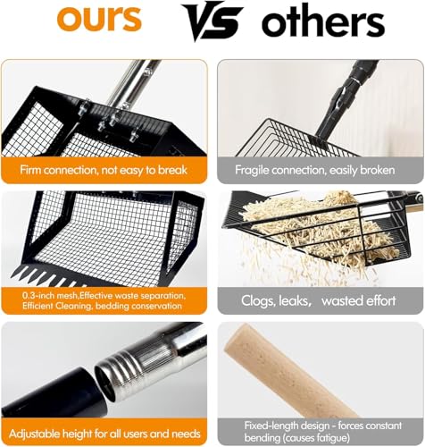Chicken Coop Scoop (22 to 75") Chicken Coop Rake and Scoop with Grip 5 Section Extra Long Handle Chicken Pooper Scooper for Sand Metal Chicken Cleaning Tools Livestock Rake(Black) - color: Black