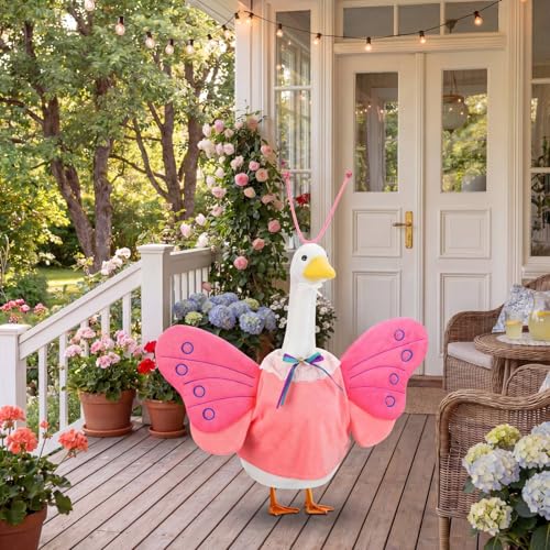 Abbylike Summer Butterfly Porch Goose Outfit Butterfly Wings Goose Clothes Costume Fits 23" Large Cement Plastic Geese Statue for Summer Outdoor Garden Yard Lawn Patio Art Decorations - style: Butterfly