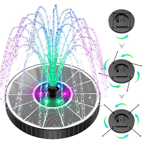 SZMP 3.5W Glass Solar Fountain with Swivel-Out Fixed Rods, Solar Bird Bath Fountains with LED Lights and 2000mAh Battery, 7 Nozzles, Outdoor Solar Water Fountain Pump for Garden, Pool, Pond (White) - color: White