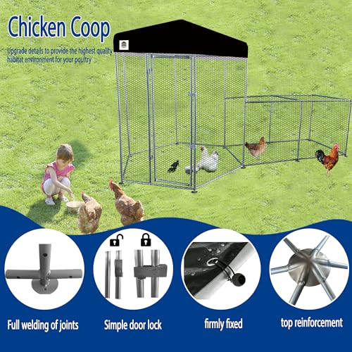 Hexagonal Metal Chicken coop with Cover for Yard, 12.5x6x7.5ft Large Chicken Run for 8 Chickens, Walk-in and Weatherproof Design Duck Pen, Thickened Black UV Protection Cover - size: 150.0"L x 90.0"W x 71.0"H