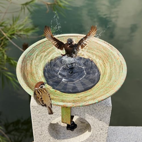 Solar Bird Bath,Deck Bird Bath with Solar Fountain,Deck Mounted Bird Bath - color: Green-c