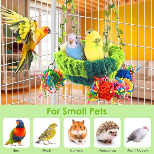KATUMO Conure Nest, Bird Breeding Bed Cockatiel Snuggle Nest Parakeet Swing Bed for Small Pets, Size Large - color: Green, size: 6.7"L x 6.7"W x 3.5"Th