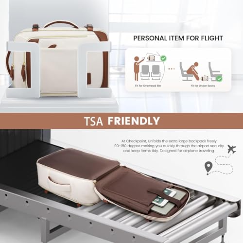 LOVEVOOK Travel Backpack Carry On Airline Approved, 50L Large Backpack with 3 Packing Cubes, TSA Travel Essentials Carry On Bag, Waterproof Weekender Overnight Luggage Daypack, Fits 18 Inch Laptop - color: D-beige-brown, size: XLarge - 18.5 Inch - 50L - 4