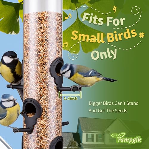 Tube Bird Feeders for Outdoors,13" 6-Port Seed Catcher,Black,2 PK | Spill-Proof, Removable Tray, Drainage Holes, Easy to Clean, Weather-Resistant, Durable for Outdoor - color: Black 13 Inch with Tray,Pack of 2