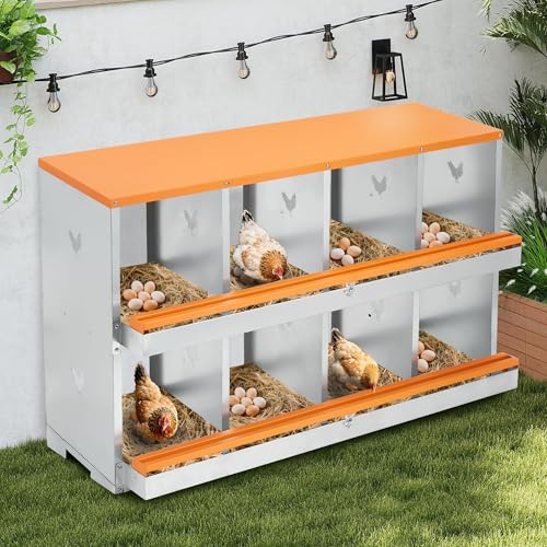 Garvee Chicken Nesting Box, 10 Compartments Nesting Box for Chickens, Galvanized Steel Chicken Laying Box for Easy Egg Collection, Wall Mounting - color: Orange | 10 Compartment