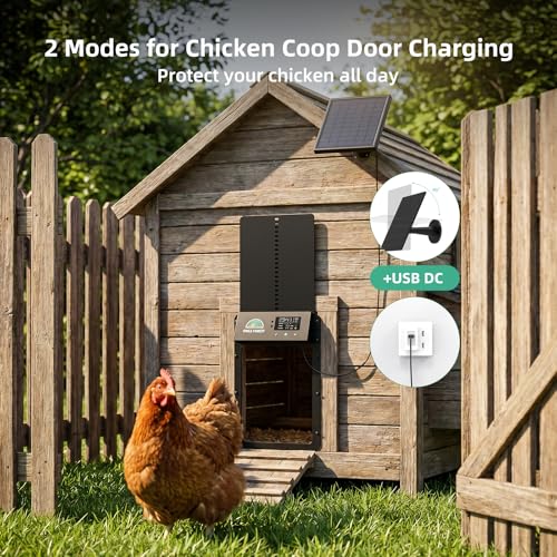 Automatic Chicken Coop Door Solar Powered, Automatic Chicken Door with Timer & Light Sensor, Aluminum Alloy Chicken Door with Multiple Modes