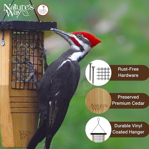 Nature's Way Bird Products CWF1 Tail-prop Suet Bird Feeder 12"H x 7.875"L x 3"W, Brown - style: Cedar Single Suet Feeder