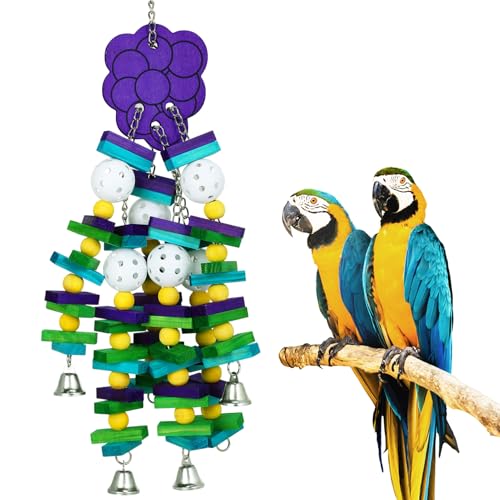 Large Bird Parrot Toys for Cockatoos African Grey Macaws Amazon Parrots | MEWTOGO, Brightly Colored, Appealing to Birds, Natural Wood, Bird Gifts, Grape Style - color: Purple
