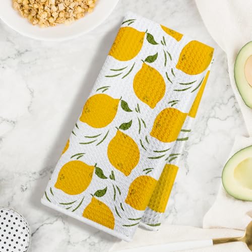 2 Pcs Lemon Kitchen Towels 24x14 Inch, Lemon Seamless Pattern Hand Towels | Absorbent Microfiber Dish Cloth Tea Towel for Kitchen Home Farmhouse Decor, Housewarming Gifts for Women - color: Multi 1367