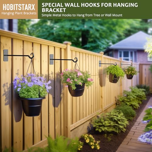 12" Wall Mount Plant Hanger 2 Pack | Hand-Forged Wrought Iron with Rust-Resistant | Black Finish | Ideal for Hanging Plants, Lanterns, Bird Feeders - size: 12 inches