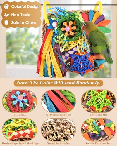 ERKOON Bird Cockatiel Toys Foraging Toys Hanging Parrot Toys for Lovebrid Parakeets Conures Bird Foraging Wall with Colorful Toys for Birds Shredding Seagrass, Birds Cage Toy Accessories - size: Small grass mat-1 Pack
