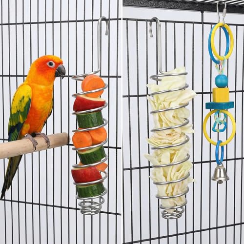 2 Pack Millet Spray Holder for Parrots, Parakeet Treat Sticks Feeder, Natural Millet Treats Stiks Bars for Birds, Carrot Cuttlebone Calcium Block for Healthy Chewing and Play, Silver