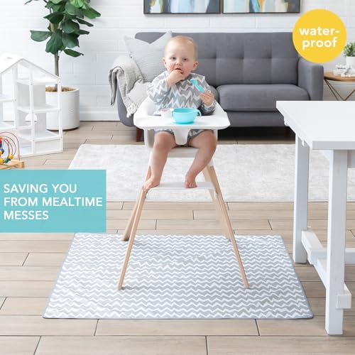 Bumkins Baby Splat Mat for Under High Chair, Babies Toddlers Eating Mess Mat, Waterproof Reusable Cloth for Arts and Crafts, Playtime Mat for Kids, Floors or Tables, Fabric 42inx42in, Gray Chevron - color: A4 Gray Chevron