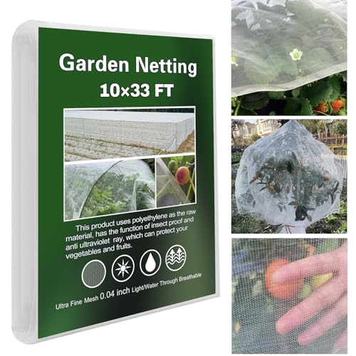 Garden Netting 10x33ft Ultra Fine Insect Netting Barrier Mesh for Plants | Netting for Garden Vegetables Fruits Flowers, Bird Netting Row Cover Raised Bed Protection Net, for Flying Insects & Bugs - size: 10'x33'