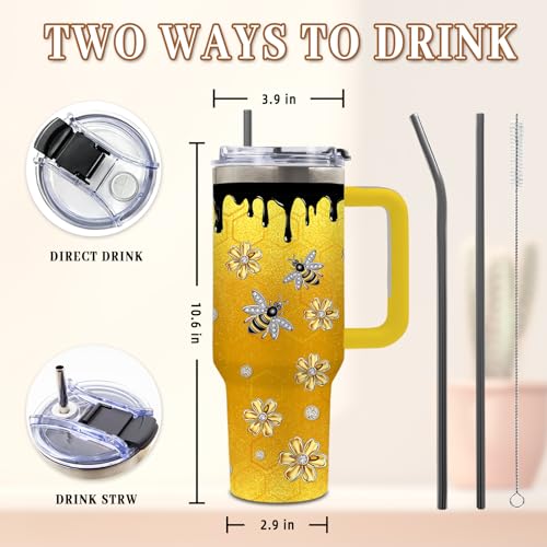 DUUV Queen Bee Tumbler 40oz, Insulated Gold Bee Gift for Women | Diamond Bees Tumbler Leakproof, Girly Bees Design Mug, Gold Honeycomb Gift for Women, Chrismas Birthday Ideal Gifts, 1 Pack - color: Diamond Bee
