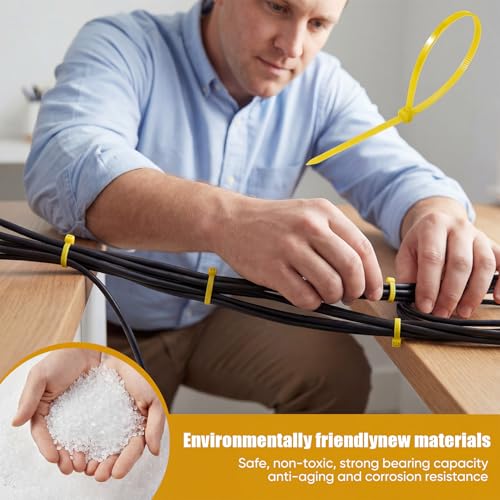 Zip Ties, 500pcs Yellow Zip Ties 8 Inch, Plastic Ties Small Zipties Cable Tie Wraps, Multi-Purpose Cable Management Ties, Self-Locking Ziptie for Office and Home(Can bear 30lb) - color: Yellow, size: 8" (500 Pack)
