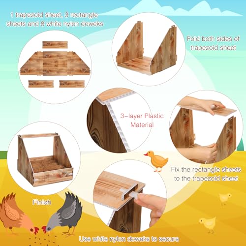 Teenyyou Plastic Chicken Nesting Box with 3 Nesting Pads and 4 Wooden Fake Egg for Laying Eggs Plastic Hen Nest Box Chicken Coop Laying Boxes for Hen Duck Poultry