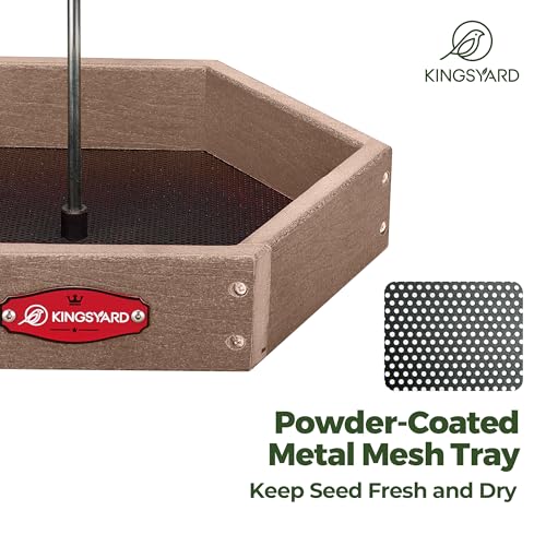 Kingsyard Hanging Platform Bird Feeder for Outdoors, Deep Tray, Brown | Weather-Resistant Recycled Poly Lumber, Fast-Draining Metal Mesh Base, Easy to Clean, Holds Up to 3 lb of Seed - color: Brown